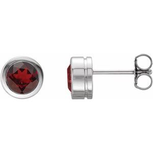 14K White Gold Natural Mozambique Garnet Bezel-Set Earrings