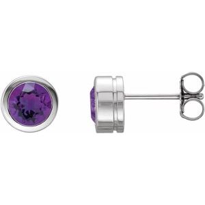 14K White Gold Natural Amethyst Bezel-Set Earrings