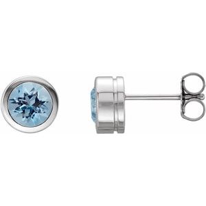Platinum Natural Aquamarine Bezel-Set Earrings