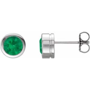 Platinum Lab-Grown Emerald Bezel-Set Earrings