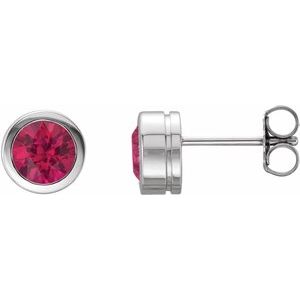Sterling Silver Lab-Grown Ruby Bezel-Set Earrings