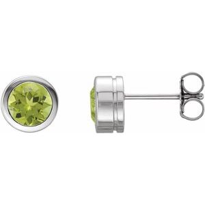 Platinum Natural Peridot Bezel-Set Earrings
