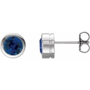 14K White Gold Lab-Grown Blue Sapphire Bezel-Set Earrings