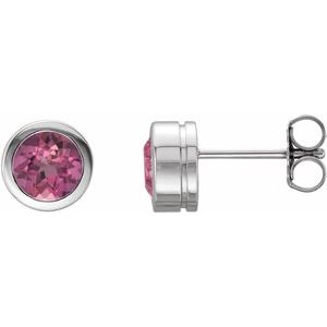 Sterling Silver Natural Pink Tourmaline Bezel-Set Earrings