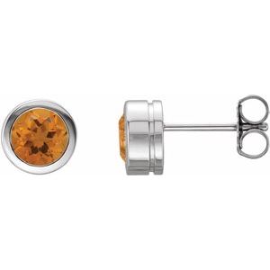 14K White Gold Natural Citrine Bezel-Set Earrings