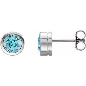 Sterling Silver Natural Blue Zircon Bezel-Set Earrings