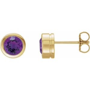 14K Yellow Gold Natural Amethyst Bezel-Set Earrings