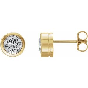 14K Yellow Gold Natural White Sapphire Bezel-Set Earrings