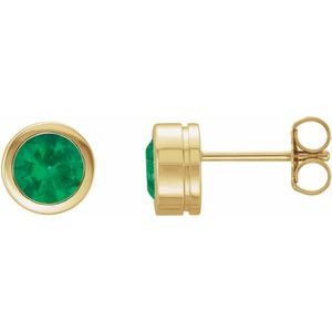 14K Yellow Gold Natural Emerald Bezel-Set Earrings