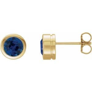 14K Yellow Gold Natural Blue Sapphire Bezel-Set Earrings