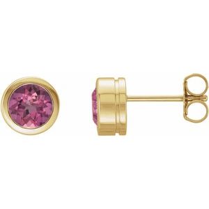 14K Yellow Gold Natural Pink Tourmaline Bezel-Set Earrings