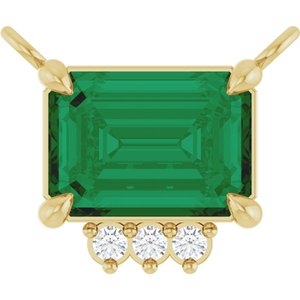 14K Yellow Gold Lab-Grown Emerald & .025 CTW Natural Diamond Necklace Center