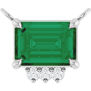 14K White Gold Lab-Grown Emerald & .025 CTW Lab-Grown Diamond Necklace Center