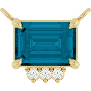 14K Yellow Gold Natural London Blue Topaz & .025 CTW Lab-Grown Diamond Necklace Center