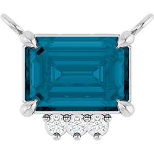 Platinum Natural London Blue Topaz & .025 CTW Natural Diamond Necklace Center