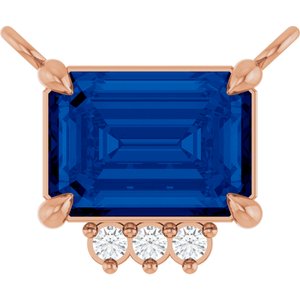 14K Rose Gold Lab-Grown Blue Sapphire & .025 CTW Lab-Grown Diamond Necklace Center