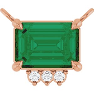 14K Rose Gold Lab-Grown Emerald & .025 CTW Lab-Grown Diamond Necklace Center