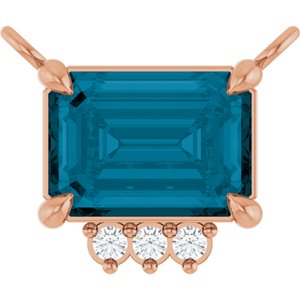 14K Rose Gold Natural London Blue Topaz & .025 CTW Lab-Grown Diamond Necklace Center