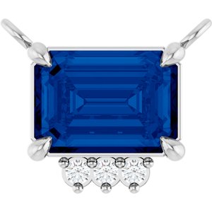 Platinum Lab-Grown Blue Sapphire & .025 CTW Lab-Grown Diamond Necklace Center
