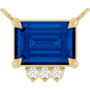 14K Yellow Gold Lab-Grown Blue Sapphire & .025 CTW Natural Diamond Necklace Center