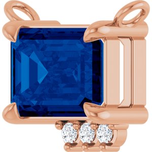 14K Rose Gold Lab-Grown Blue Sapphire & .025 CTW Natural Diamond Necklace Center