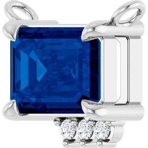 14K White Gold Lab-Grown Blue Sapphire & .025 CTW Lab-Grown Diamond Necklace Center