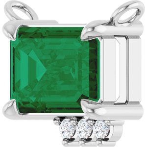 14K White Gold Lab-Grown Emerald & .025 CTW Lab-Grown Diamond Necklace Center