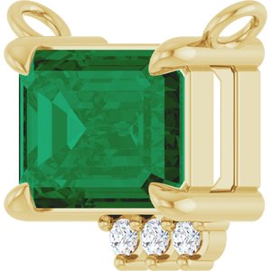 14K Yellow Gold Lab-Grown Emerald & .025 CTW Natural Diamond Necklace Center