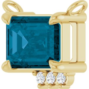 14K Yellow Gold Natural London Blue Topaz & .025 CTW Lab-Grown Diamond Necklace Center