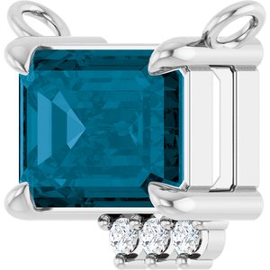 14K White Gold Natural London Blue Topaz & .025 CTW Natural Diamond Necklace Center