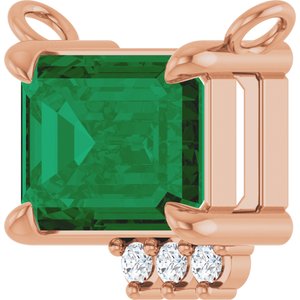 14K Rose Gold Lab-Grown Emerald & .025 CTW Natural Diamond Necklace Center