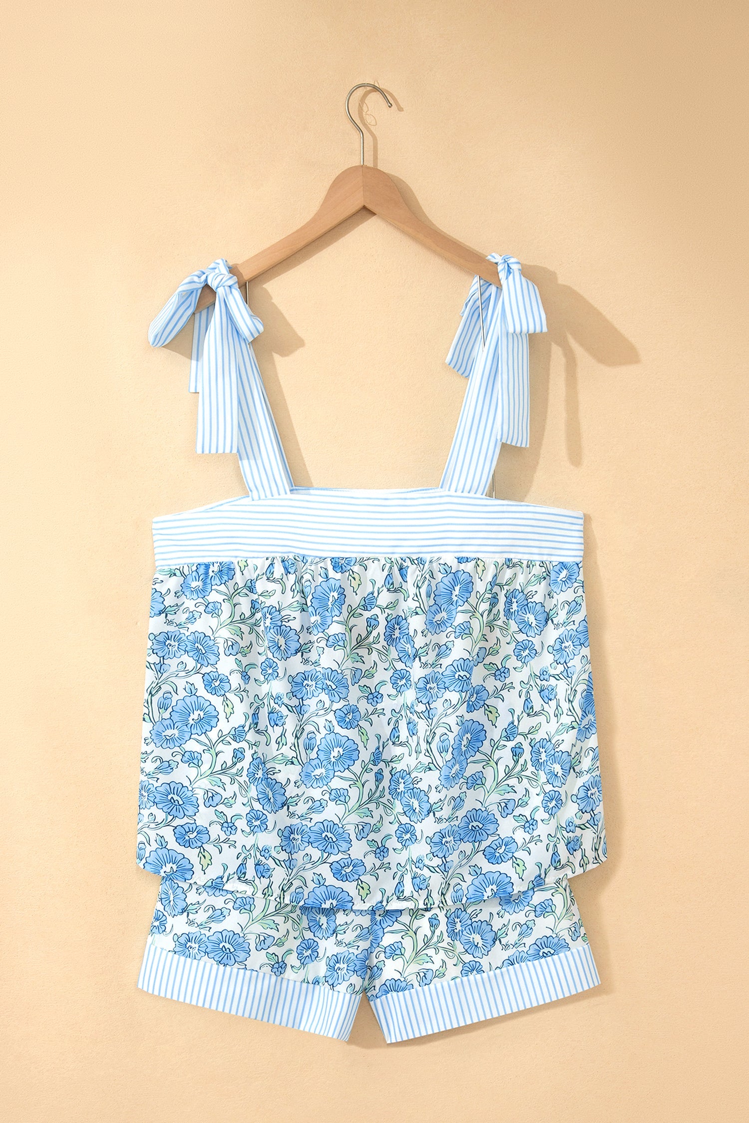 Floral Stripe Patchwork Top & Shorts Set