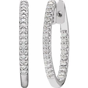 14K White Gold 1/4 CTW Natural Diamond Inside-Outside 20.8 mm Hoop Earrings – image 2