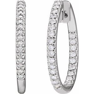 14K White Gold 1/2 CTW Natural Diamond Inside-Outside 22.5 mm Hoop Earrings