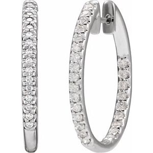 14K White Gold 3/4 CTW Natural Diamond Inside-Outside 26.7 mm Hoop Earrings – image 2