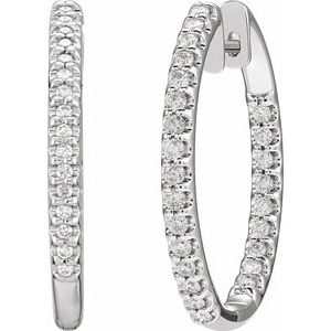 14K White Gold 1 CTW Natural Diamond Inside-Outside 27.8 mm Hoop Earrings – image 2
