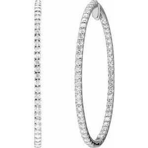14K White Gold 5 CTW Natural Diamond Inside-Outside 51 mm Hoop Earrings – image 2