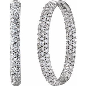 18K White Gold 1 CTW Natural Diamond Inside-Outside Hinged 24 mm Hoop Earrings