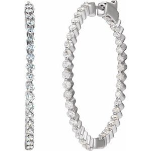 14K White Gold 2 CTW Natural Diamond Inside-Outside Hinged 36.9 mm Hoop Earrings – image 2