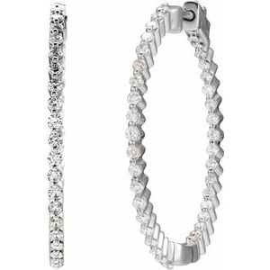 14K White Gold 1 CTW Natural Diamond Inside-Outside Hinged 32.5 mm Hoop Earrings – image 2