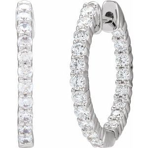 14K White Gold 3/4 CTW Lab-Grown Diamond Inside-Outside Hinged 17.2 mm Hoop Earrings – image 2