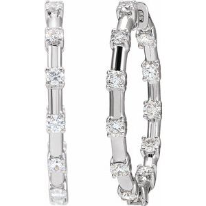 14K White Gold 1 CTW Lab-Grown Diamond Inside-Outside 25.1 mm Hoop Earrings