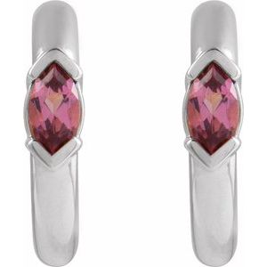 14K White Gold Natural Pink Tourmaline 10 mm Hoop Earrings – image 2