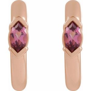 14K Rose Gold Natural Pink Tourmaline 10 mm Hoop Earrings – image 2