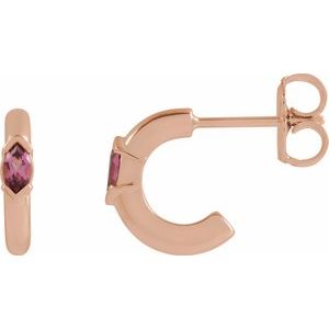 14K Rose Gold Natural Pink Tourmaline 10 mm Hoop Earrings