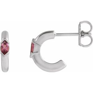 14K White Gold Natural Pink Tourmaline 10 mm Hoop Earrings
