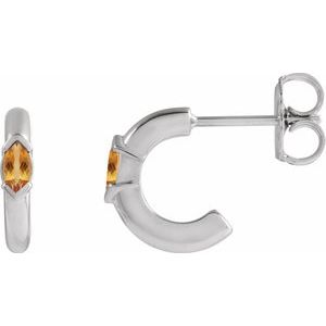 14K White Gold Natural Citrine 10 mm Hoop Earrings