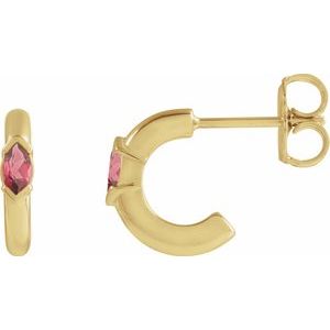 14K Yellow Gold Natural Rhodolite Garnet 10 mm Hoop Earrings