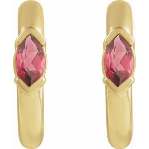 14K Yellow Gold Natural Rhodolite Garnet 10 mm Hoop Earrings