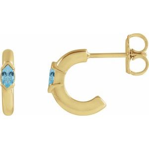 14K Yellow Gold Natural Sky Blue Topaz 10 mm Hoop Earrings